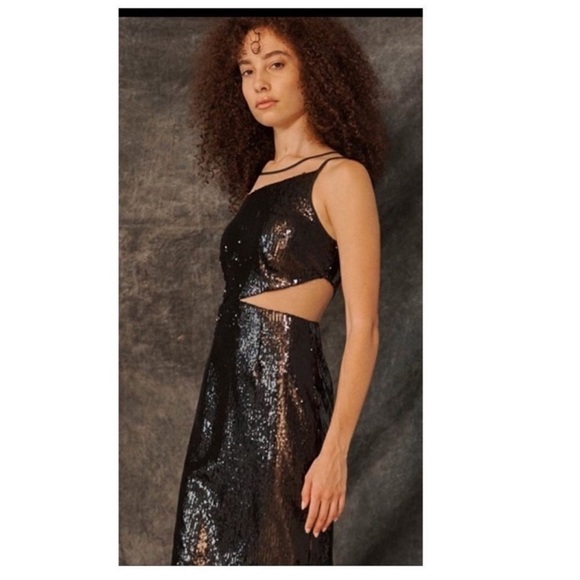 Toccin Sequin Cutout Mesh Cocktail Embellished Sleeveless BodyCon Mini Dress NEW - Picture 3 of 11